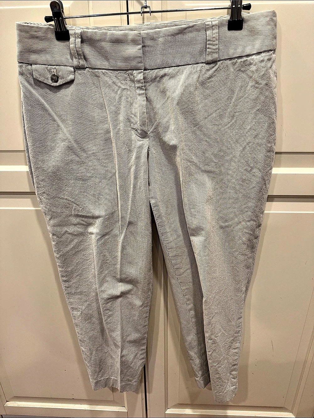 Ann Taylor LOFT Julie Cropped Striped Cotton Cropped Pants in Gray & White Size